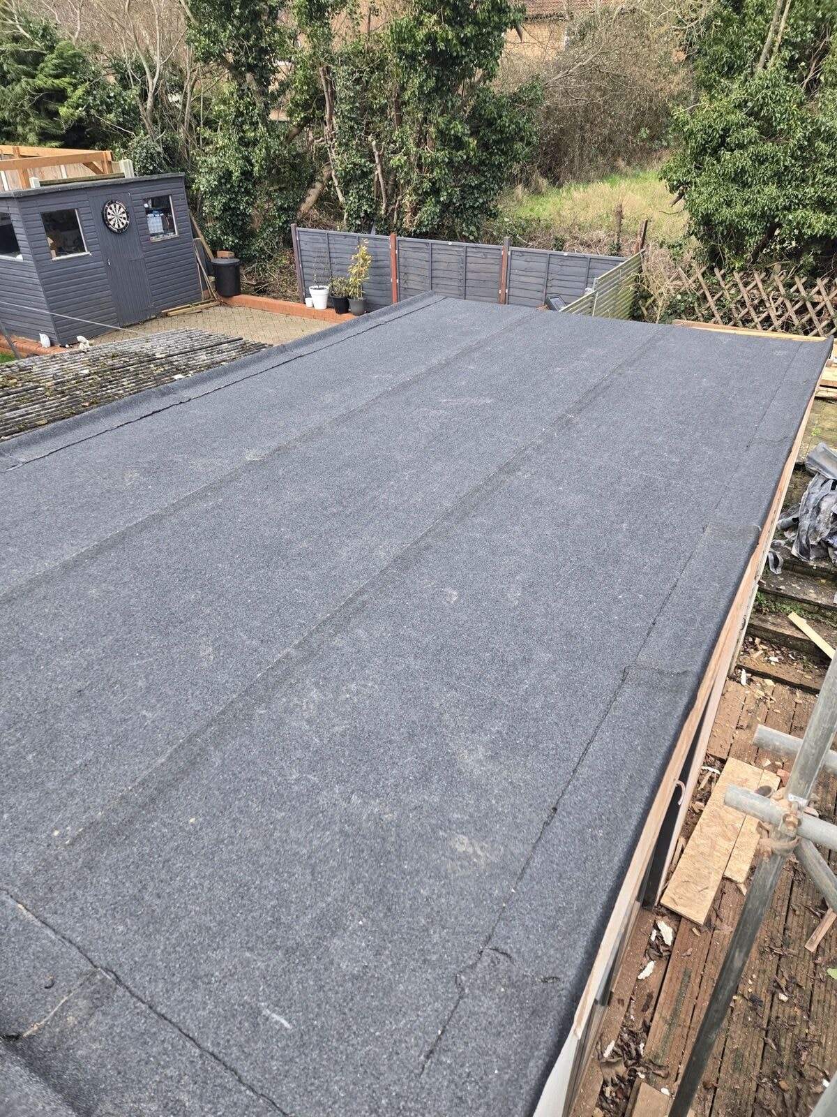New flat felt roof over the rear of the double storey extension by DNR Build