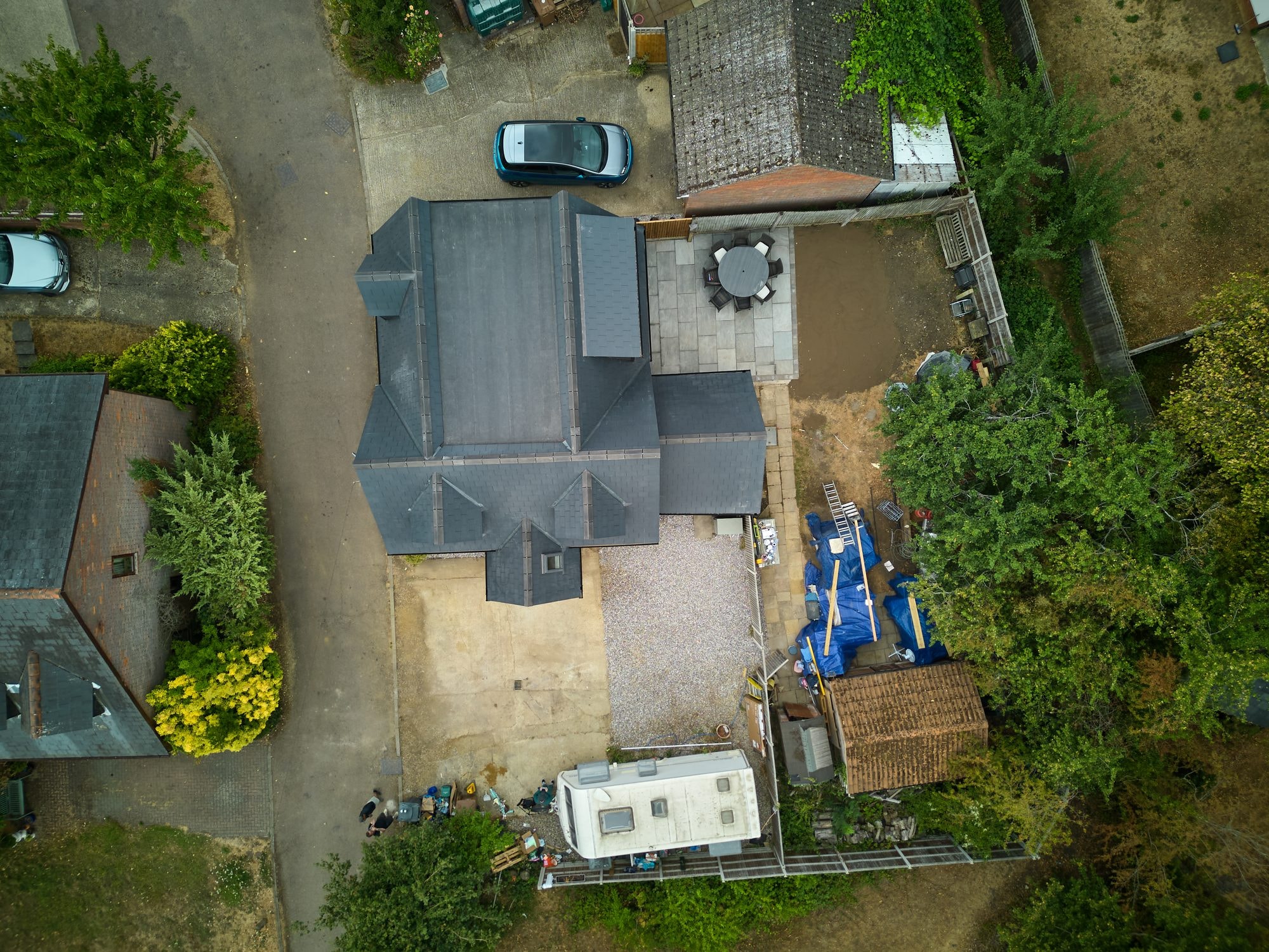 The finished exterior, roof and patio of the Old Timber Cottage in Stevenage by DNR Build (9 of 10)